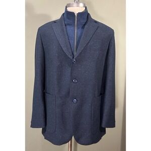 Bugatchi Sport Coat Blazer Mens Sz 44R Navy Wool Silk Blend Removable Zip Bib